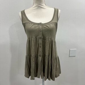 Happening in the Present Khaki Button-Front Sleeveless Blouse